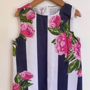 French-Designed Elegant Woven Sheath Dress, Classic Peonies Stripes, Sleeveless
